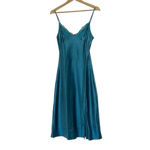 Teal Size Small Babydoll Satin Midi Cami Slip Dress Whimsigoth Fairygrunge Y2K